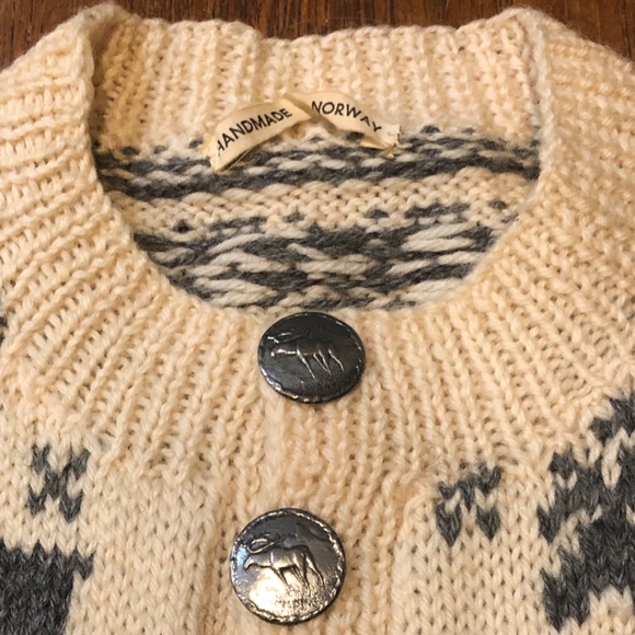 Norwegian Hand Knit Sweater / Norwegian Wool with Reindeer and Snowflake  - XL - Picture 5 of 11